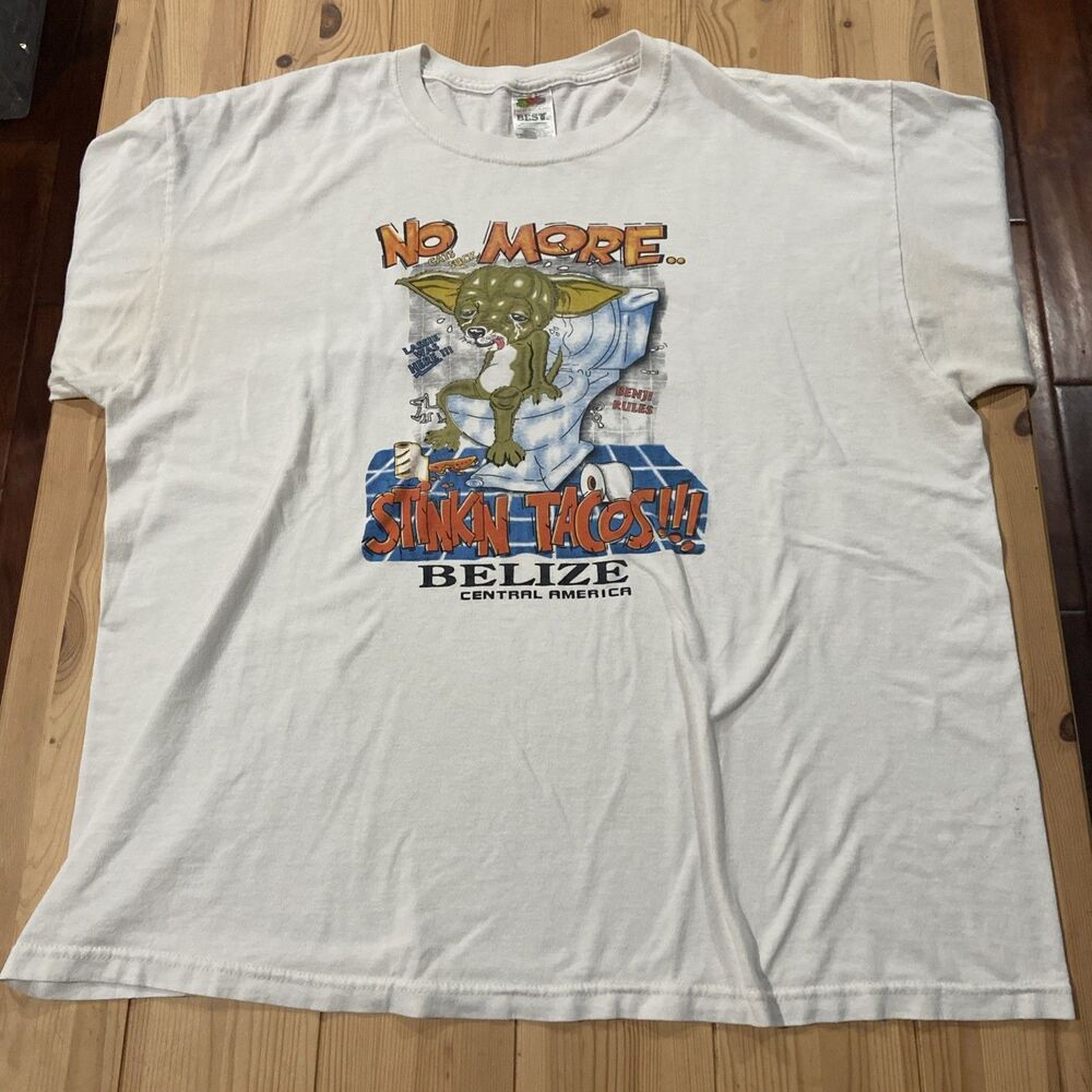 Vintage Funny No More Stinkin Tacos Dog Mens XL Short Sleeve T Shirt Stained